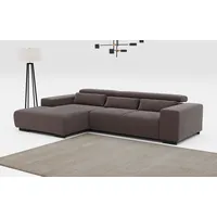 Ecksofa COTTA "Side L-Form, mit Kopfteilverstellung und Zierkissen", schwarz (charcoal), B:304cm H:71cm T:186cm, 100% POLYESTER (PES), Sofas, optional motorische Sitztiefenverstellung