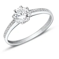 JEWLIX Verlobungsring 9K Weißgold Damenring Zirkonia Hauptstein und kleine Zirkonia VR0459-W silberfarben 48
