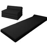 Klappmatratze Premium Klappmatratze mit Kopfteil, sunnypillow, 80x220x10cm Schwarz, 4-teilige Faltmatratze mit abnehmbarem Bezug schwarz