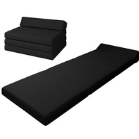 Klappmatratze Premium Klappmatratze mit Kopfteil, sunnypillow, 80x220x10cm Schwarz, 4-teilige Faltmatratze mit abnehmbarem Bezug schwarz