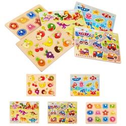 Tooky Toy Steckpuzzle Spielzeug Puzzle aus Holz 5 Set, 50 Puzzleteile, Lernspielzeug Holzspielzeug Kinder Steckspiel Steckpuzzle bunt