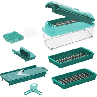 Genius Gemüseschneider Nicer Dicer Smart Gemüsehobel manuell 9 tlg, Mandoline Küchen Kitchen Reibe Zwiebelschneider, Würfelschneider Wellenschn... - Grün