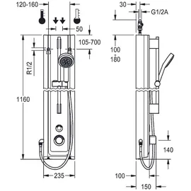 KWC AR Duschpaneel, F5, elek., MIRANIT, Therm., HB-Garnitur, f. Batt./Netzteil