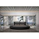 SalesFever Rundbett, mit LED-Beleuchtung im Kopfteil, Design Bett in Kunstleder, Lounge Bett mit stimmungsvollem Licht, Rundbett schwarz