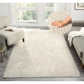 OTTO home Teppich OTTO HOME "Samia, Hoch-Tief-Struktur", creme, B:200cm H:19mm L:300cm, Kunstfaser, Teppiche, Teppich, leichter Glanz, Floral, Blätter, Modern, Wohnzimmer, Schlafzimmer