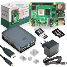 BerryBase Raspberry Pi 4 Starterkit, 64GB microSDHC inkl. Pi OS, Gehäuse, Netzteil, HDMI-Kabel und Zubehör - RAM: 4GB - Farbe: schwarz