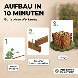 NATIV Holzkomposter braun 100x100cm Lärche für Garten Stecksystem langlebig
