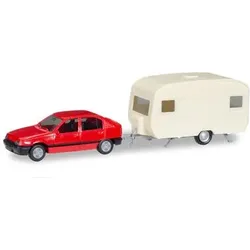 HERPA 013420 1:87 HERPA MiniKit: Opel Kadett E GLS mit Wohnanhänger