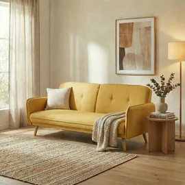 Mendler Schlafsofa HWC-J18, Couch Klappsofa Gästebett Bettsofa, Schlaffunktion Stoff/Textil 185cm ~ gelb