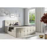 Fun Möbel Boxspringbett Schlafzimmerbett CARMEN LUX 200x200cm Stoff Monolith Beige - Schwarz