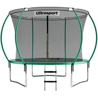Ultrasport Garten Trampolin XL, 305 cm Durchmesser, belastbar bis 150 kg, großes Outdoor Trampolin mit viel Platz und vielen Sicherheitsmerkmalen, Trampolin Komplettset, grün