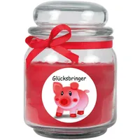 HS Candle Duftkerze & Bonbon Glas Viel Glück Rot