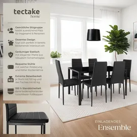 Tectake tectake® Esszimmergruppe, 7-teilig, gepolstert mit Kunstlederbezug, bodenschonende Kunststoffkappen