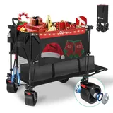 Sekey XXXXL Bollerwagen Faltbar 350L mit Extra Breite Reifen 17x10cm, Faltbarer Bollerwagen Strandwagen Transportwagen Zusammenfaltbar aus 4 Richtungen, 4XL-Doppel 4021, Rot mit Schwarz