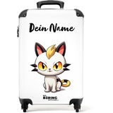 NoBoringSuitcases.com® Fotokoffer personalisiert, Kinder Koffer- 55x40x20cm Handgepäck Trolley, Kindergepäck - Kinder Handy- Katze mit Irokesenschnitt - Leicht - Koffer mit Namen Initialen