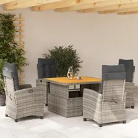 KKHOMEI Gartenmöbel Set 4 Verstellbare Hochlehner Stühlen mit Höhenverstellbarer Tisch Rattan Essgruppe 4 Personen Garten Sitzgruppe Terrassenmöbel Außen mit Auflagen -B31