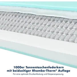 IRISETTE Rügen 1.000er Tonnentaschenfederkernmatratze, Wendematratze mit 7 Zonen, Härtegrad 2, 90 x 190 cm, Öko-Tex zertifiziert, produziert nach deutschem Qualitätsstandard