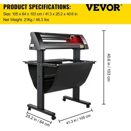 Vevor Vinyl Schneideplotter 870 mm Folienschneider Leistung 95 W Spannung AC 85-264 V, Plottermaschine Halbautomatisch mit Ständer, Signmaster-Software, Aluminiumlegierung, ARM, DMPL / HPGL, Windows