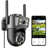 Reobiux 2K Überwachungskamera Aussen mit Doppelobjektiv, PTZ IP Kamera Überwachung Aussen, WLAN Kamera Outdoor mit Automatische Verfolgung, Farbiger Nachsicht, Zwei-Wege-Audio, 24/7 Aufnahme