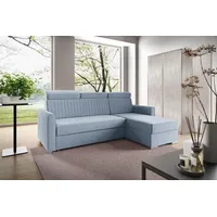 LIKMA Himmelblau Ecksofa Neli L-Form 213x165 cm mit Schlaffunktion (190x125 cm) Eckcouch mit Bettkasten und Verstellbare Kopfstützen Wohnlandschaf... - Himmelblau