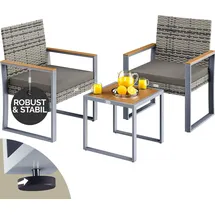 CASARIA Balkonmöbel Set Polyrattan Holz Akazie Wetterfest 2 Stühle Tisch Auflagen 160kg Belastbarkeit Verstellbar Terrasse Balkon Möbel Lounge