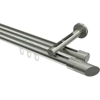 Interdeco GARDINENSTANGE INNENLAUF Siteno Verano 360 cm (geteilt in 2 x 180 cm), 2-läufig, 20 mm Ø Edelstahl-Optik