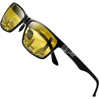 Nachtfahrbrille mit Kohlefaser Rahmen, Polarisierte Gelbe HD-TAC-Linse