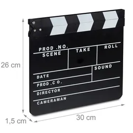 Relaxdays Filmklappe Holz, Regieklappe, Synchronklappe, Clapperboard, beschriftbar, Deko, H x B: 26 x 30 cm, schwarz, Holzwerkstoff, 30x26x1.5 Dekoration