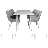 VCM Polar180X90WHWH Essgruppe Esstisch weiß und 6 Plaza Esszimmerstühle grau, weiß.