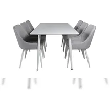 VCM Polar180X90WHWH Essgruppe Esstisch weiß und 6 Plaza Esszimmerstühle grau, weiß.