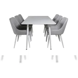 VCM Polar180X90WHWH Essgruppe Esstisch weiß und 6 Plaza Esszimmerstühle grau, weiß.