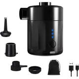 ibettertec Akku-Luftpumpe Akku-Luftpumpe Elektrische Luftpumpe 5Kpa Schnell Inflator mit 4 Düsen (Set, 4 Luftdüse, Ladekabel, Aufbewahrungstasche, Luftpumpe), 2-in-1 Aufblasen & Absaugen Elektrische Pumpe für Zuhause und Auto schwarz