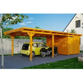 SKANHOLZ Emsland Flachdach Carport 4,04 x 8,46 m braun mit Abstellraum