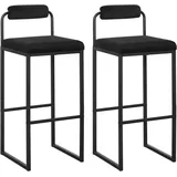 Woltu 2X Barhocker mit Fußstütze, Hochstuhl mit Rückenlehne, Samt Polsterhocker aus Metall, ergonomischer Hocker, Schwarz