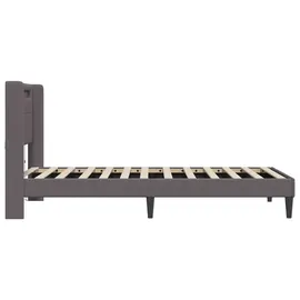 vidaXL Bettrahmen mit LED-Lichtleisten Grau 90 x 190 cm Kunstleder