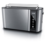 Arendo Toaster, 2 lange Schlitze, für 4 Scheiben, 1500 W, Langschlitz, Brötchenaufsatz, Wärmeisoliertes Gehäuse, Display, Touch silberfarben