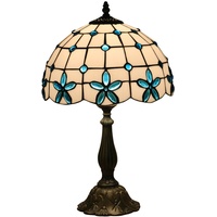 Uziqueif Tiffany Tischlampe, 12 Zoll Dekorative Tischlampe Aus Buntglas, Vintage deko Nachttischlampen Für Schlafzimmer, Lampenfassung Aus Zinklegierung Tiffany Lamp,Blau