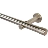 iso-design Gardinenstange 20 mm Farbe Edelstahl, Vorhangstange zur Wand- und Deckenmontage geeignet, Rohr aus Edelstahl, Set mit Halterungen und Endstück Kappe, 200 cm