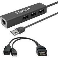 TV xStream LAN-Ethernet-Adapter mit 3 USB-Port-Hub für TV-Streaming-Geräte, Stick 2. Generation, 4K Firestick, plus USB-OTG-Y-Adapter