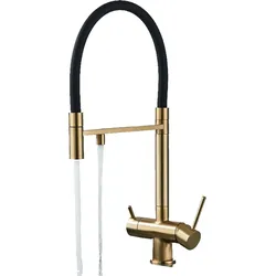 KLARWERK Lana | 3 Wege Gold Schwarz ausziehbare Armatur | Edelstahl Trinkwasser Osmose Wasserhahn Küche |Mischbatterie - 360 Grad drehbar | Filter 3 Anschlüsse