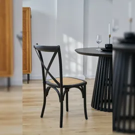 SIT Möbel Stuhl mit Rattan-Sitzfläche | 2er-Set | gepolsterter Sitz | Hevea Holz schwarz | B 48 x T 52 x H 89 cm | 02410-11 | Serie STUHL