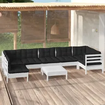 vidaXL Garten-Lounge-Set 8-tlg. weiß Kiefernholz
