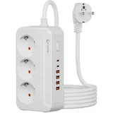 LEHOTPIA Steckdosenleiste 3-Fach, Mehrfachsteckdose, 3-Fach Steckdosenleiste mit 4 USB & 2 USB-C Ports Steckerleiste für Büro Hause,Erhältlich in 1,8 m Langen.(1,8m weiß)