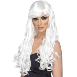 Smiffys Kostüm-Perücke Desire weiß, Lange gewellte Frisur für Divas, Meerjungfrauen oder Festivals weiß