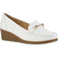 VAN HILL Damen Keilslippers Slippers Profil-Sohle Schuhe 841622, Farbe: Weiß, 38 - Weiß - 38
