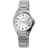 Just Herrenuhr Silber Analog Datum Titan Quarz Armbanduhr