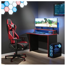 Vicco Computertisch Schreibtisch lang Arbeitstisch Kron Schwarz Rot Ablage