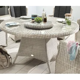Destiny Drehteller Vintage Weiß Lazy Susann Drehtisch Polyrattan Glas für Luna Tisch - Ohne Tisch - - Weiß