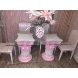 LOLA Esstisch Konferenztisch Weiß-Rosa Vintage Style Antik Barock Mäander