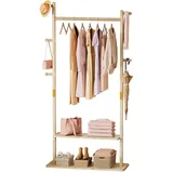 Yorbay Garderobenständer Holz Freistehende Kleiderständer: mit Ablagen Haken Kleiderstange - Massivholz Garderobe für Kleidung Hut Jacken Tasche - für Wohnzimmer Schlafzimmer (78cm)